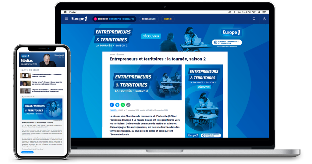 Visuel des l'article natif sur Europe 1 réalisé pour la CCI et la Tournée : "Entrepreneurs et territoires"