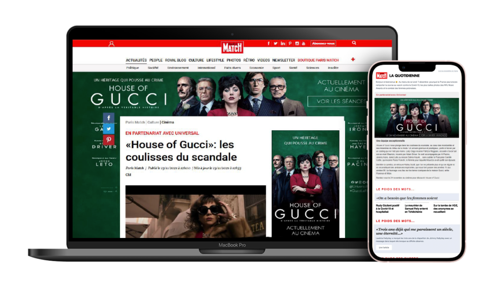 Visuel de l'article sur "House of Gucci" sur site Paris Match