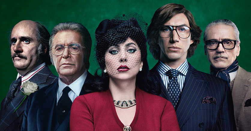 Visuel de l'affiche du film "House of Gucci" avec Jared Leto, Al Pacino, Lady Gaga, Adam Driver